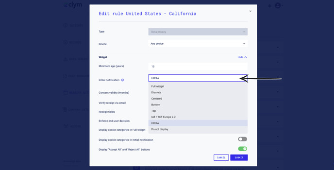 HIPAA widget notification
